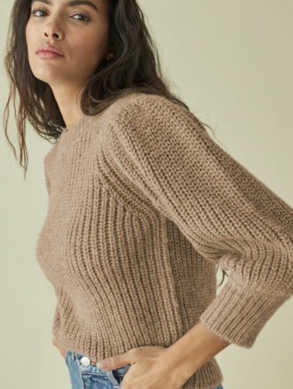 REFORMATION Moneta Puff Sleeve Angora Alpaca Rib Knit Sweater Large
